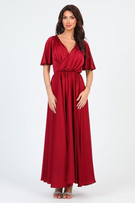 Burgundy Silk Satin Dress Wrap V Neckline