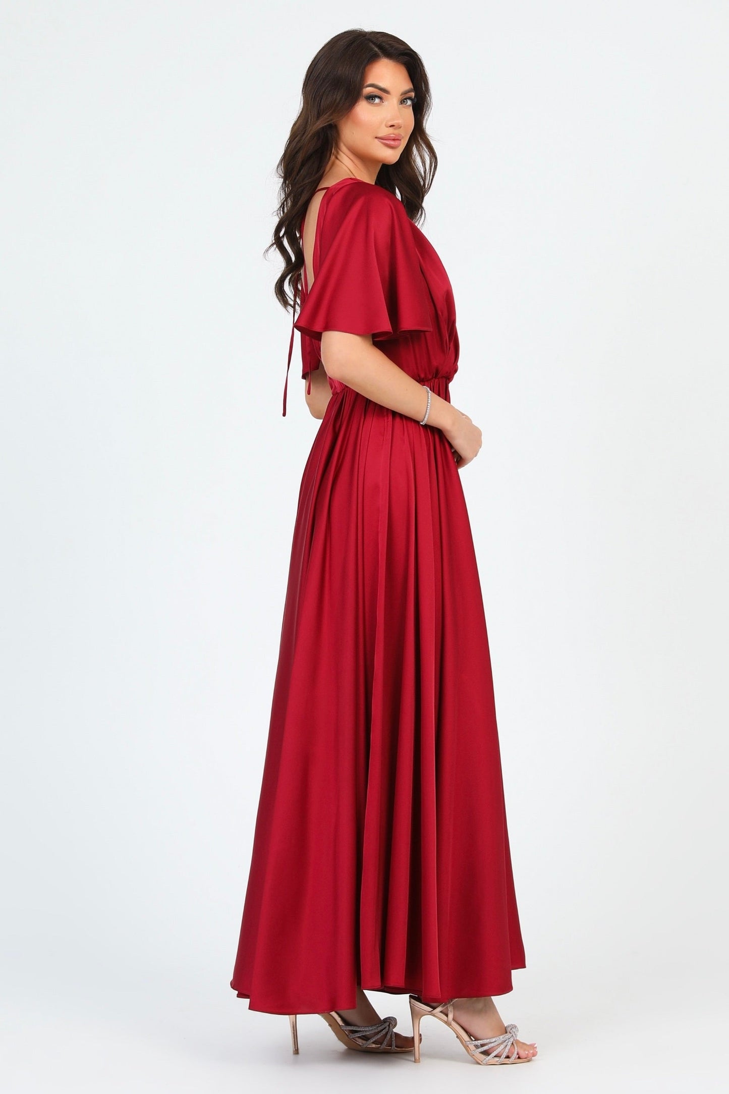 Burgundy Silk Satin Dress Wrap V Neckline