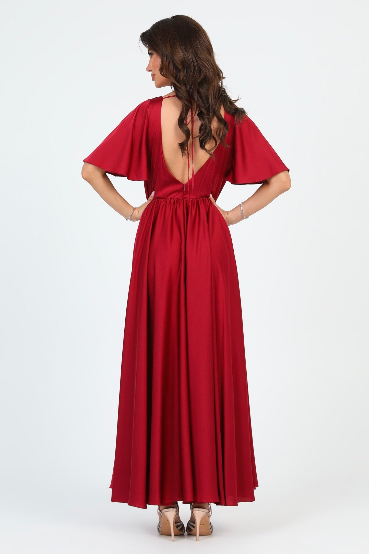 Burgundy Silk Satin Dress Wrap V Neckline