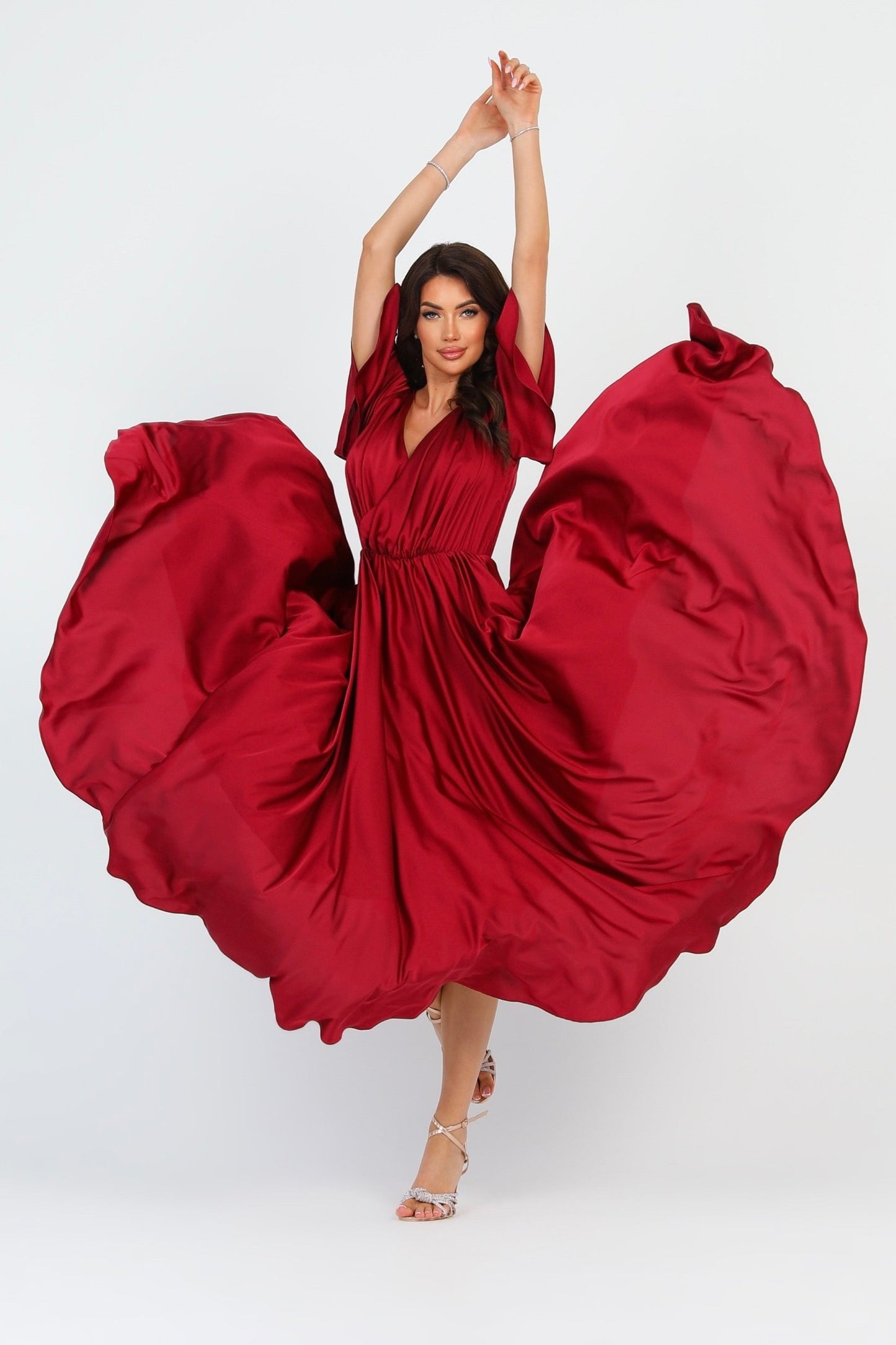 Burgundy Silk Satin Dress Wrap V Neckline