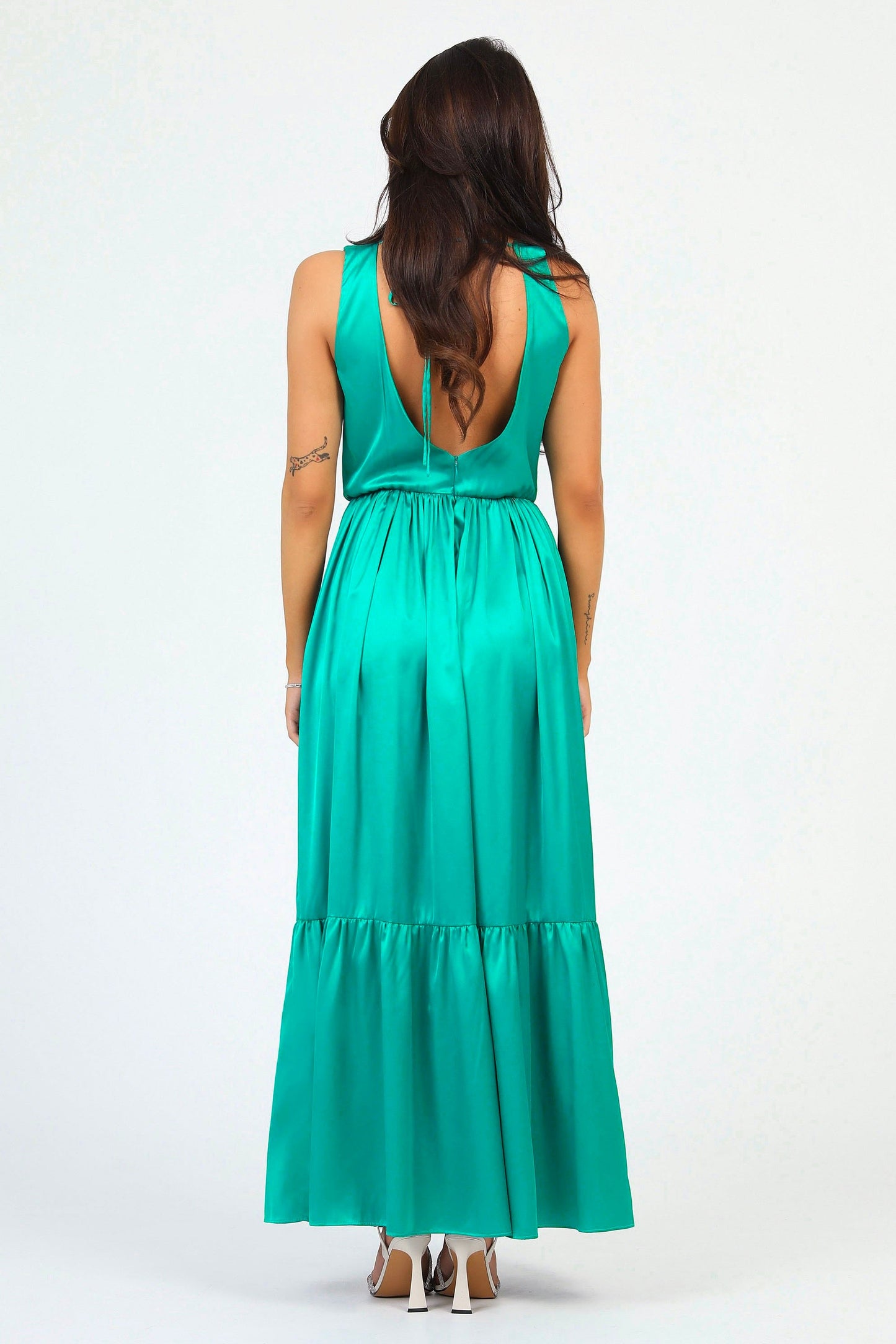 Teal Green Silk Satin Dress Wrap V Neckline