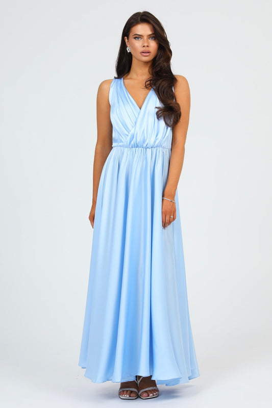 Baby Blue Silk Satin Dress Wrap V Neckline