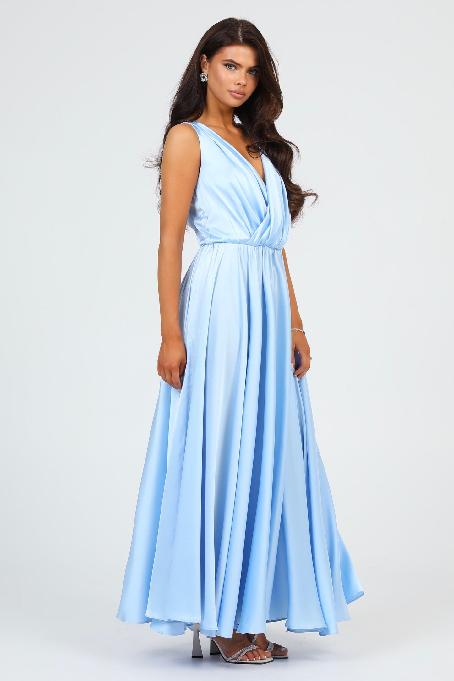 Baby Blue Silk Satin Dress Wrap V Neckline