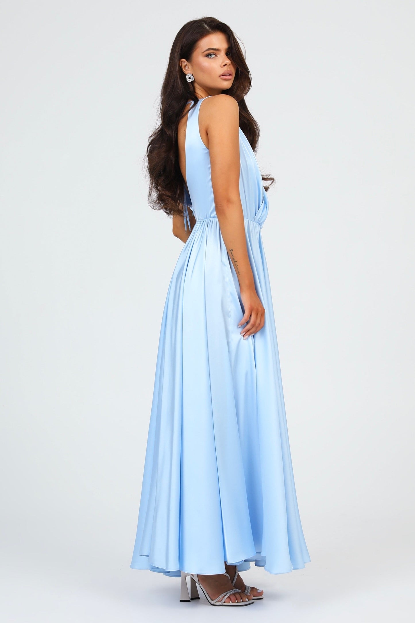 Baby Blue Silk Satin Dress Wrap V Neckline