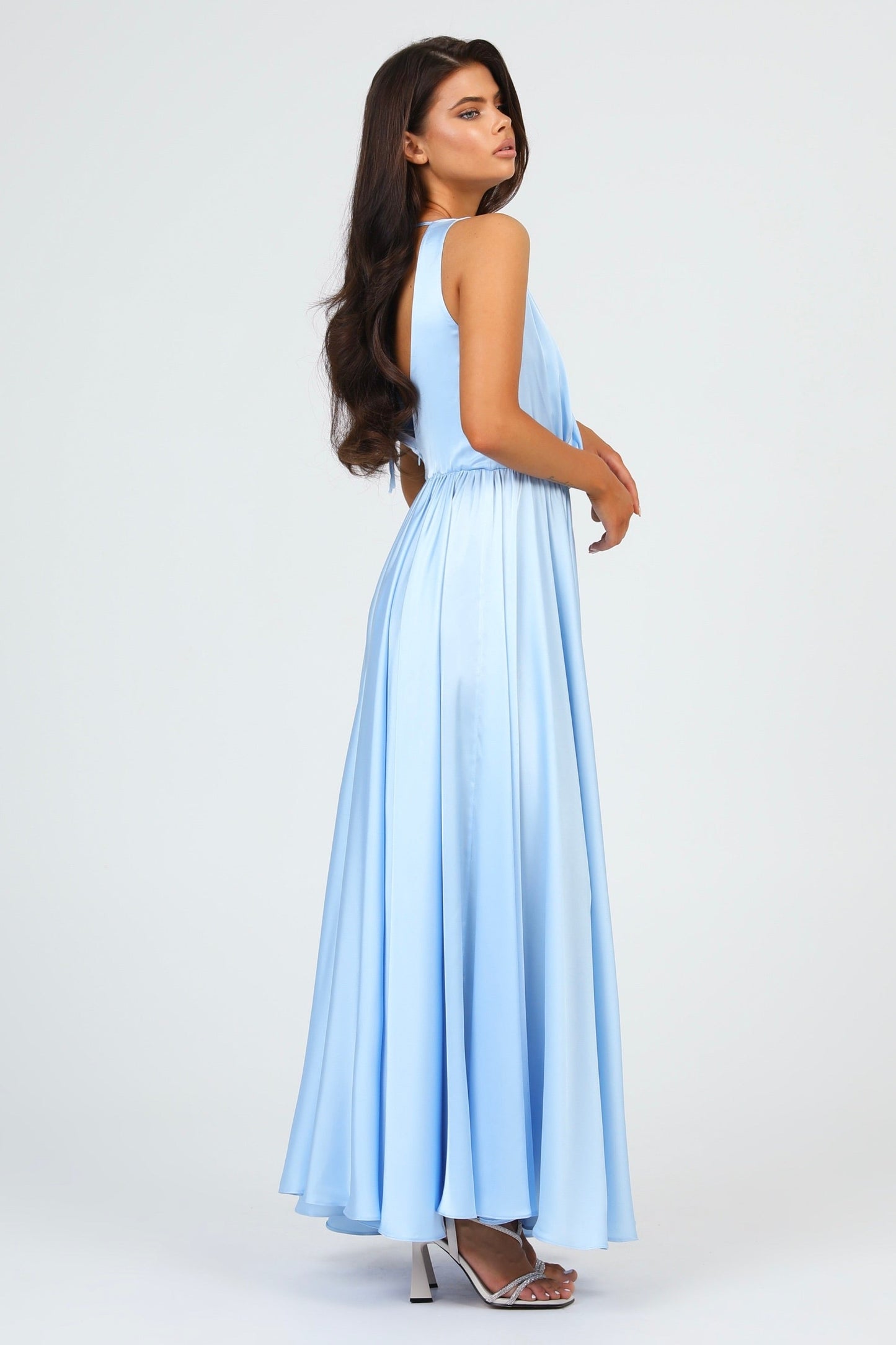 Baby Blue Silk Satin Dress Wrap V Neckline