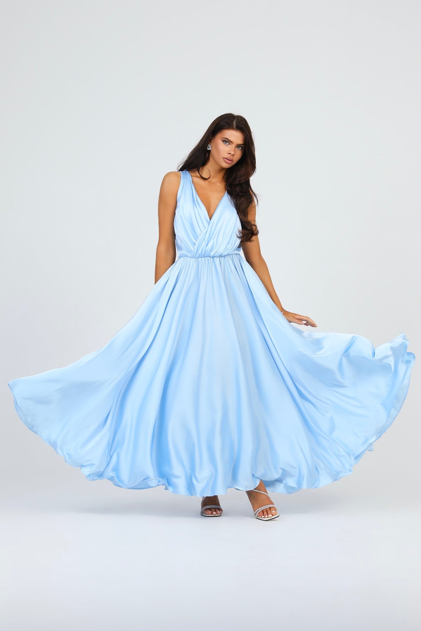 Baby Blue Silk Satin Dress Wrap V Neckline