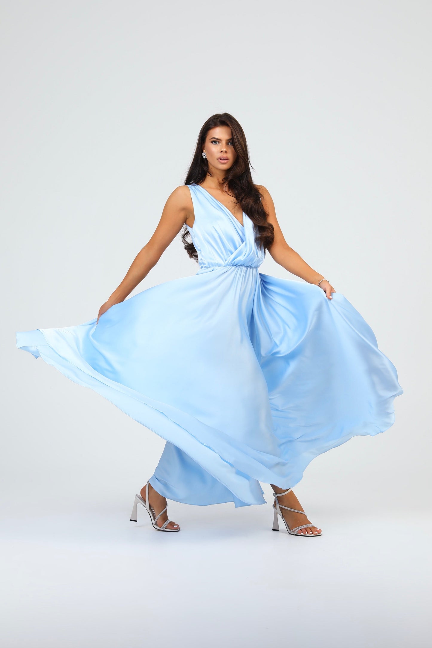 Baby Blue Silk Satin Dress Wrap V Neckline