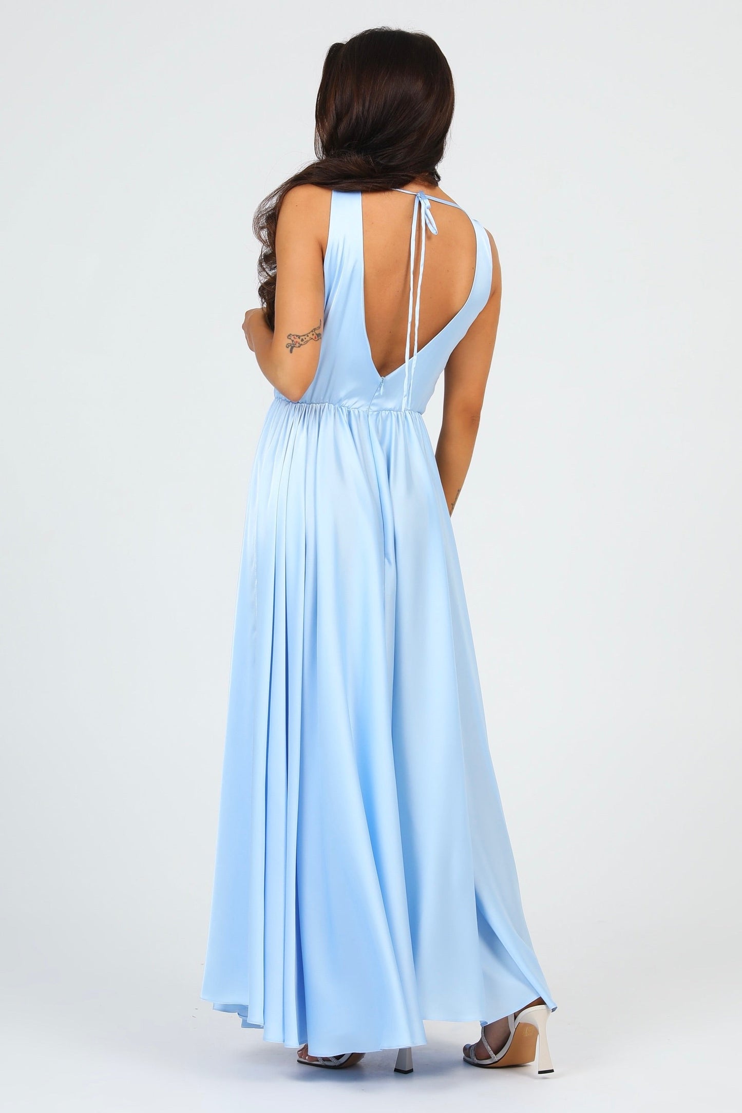 Baby Blue Silk Satin Dress Wrap V Neckline