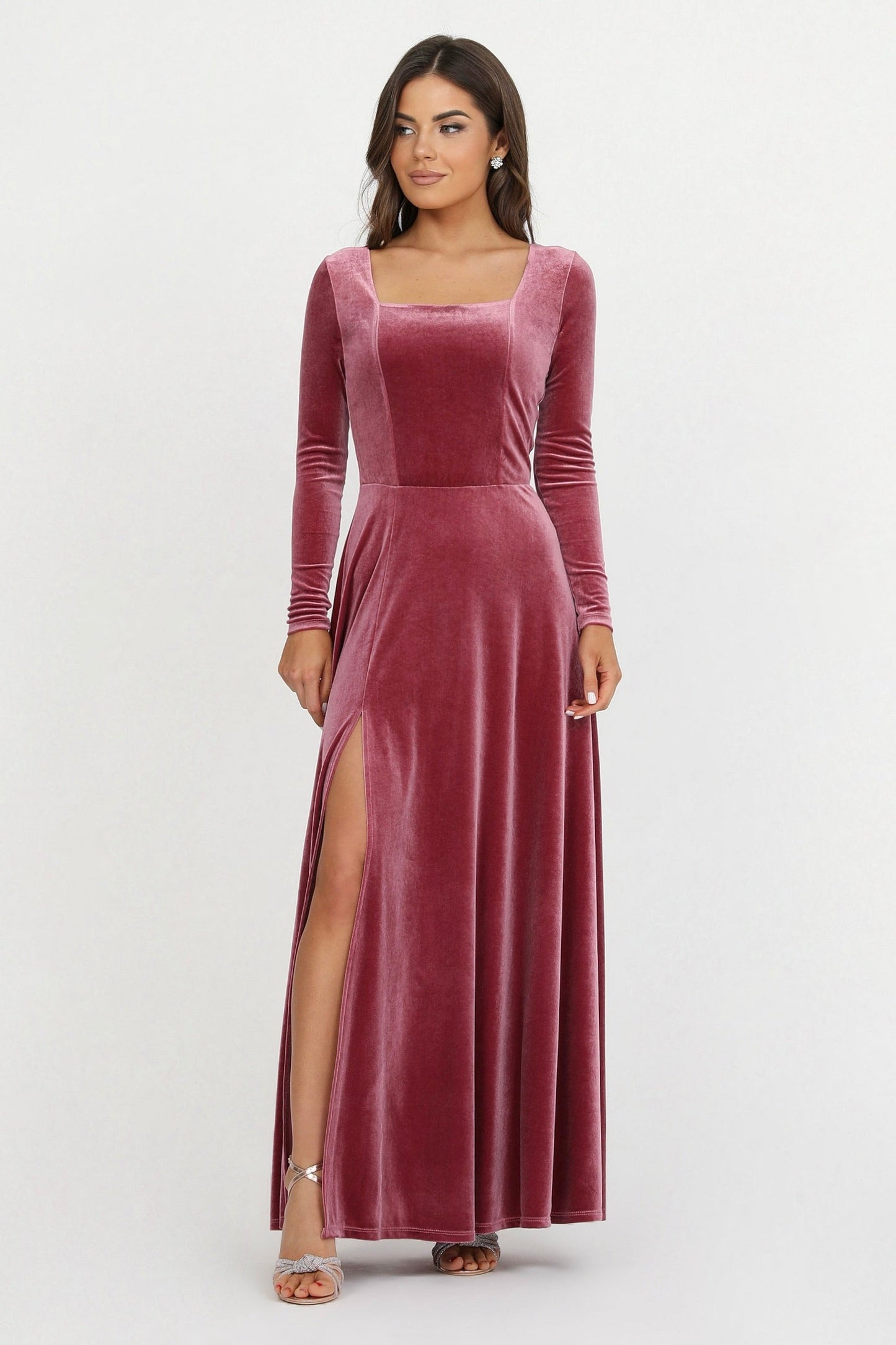 Chianti Velvet Square Neck Dress