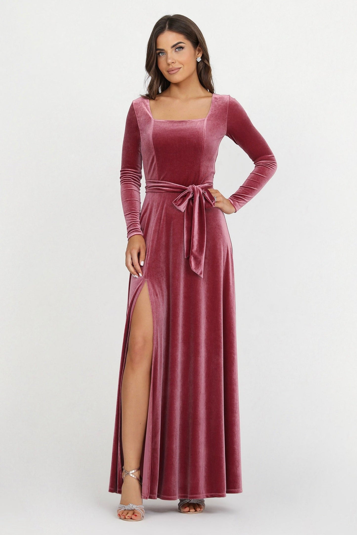 Chianti Velvet Square Neck Dress