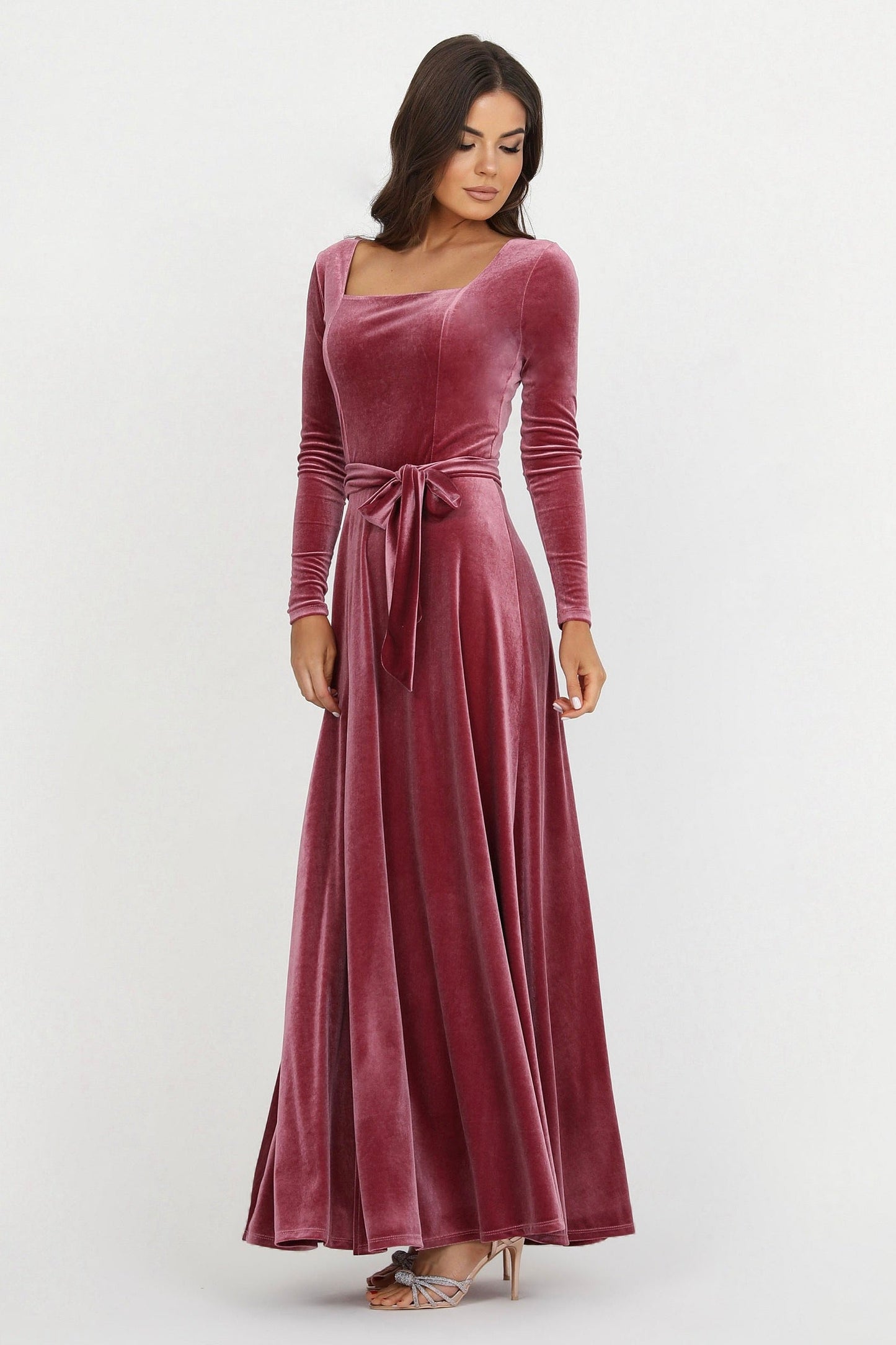 Chianti Velvet Square Neck Dress