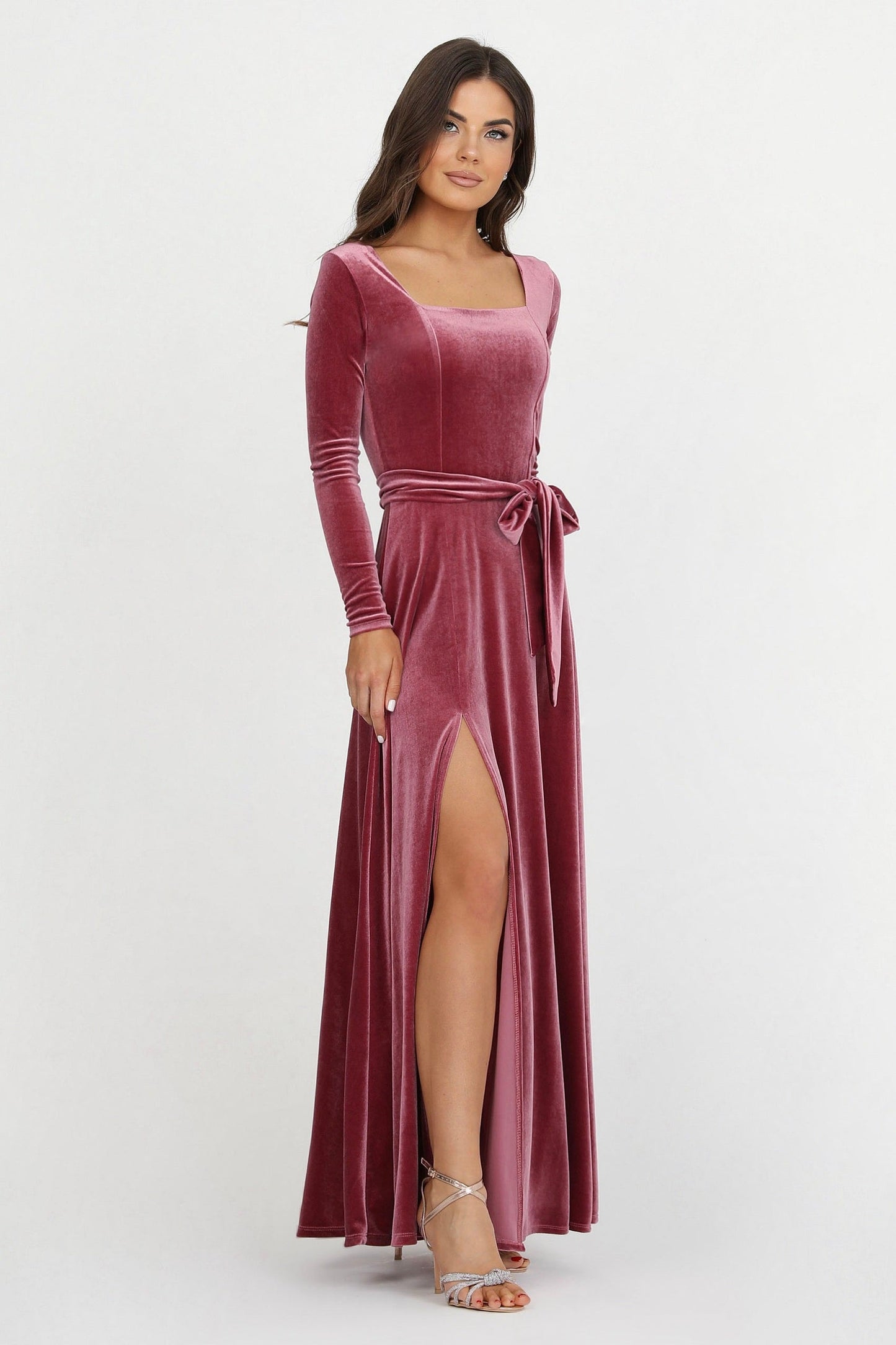 Chianti Velvet Square Neck Dress