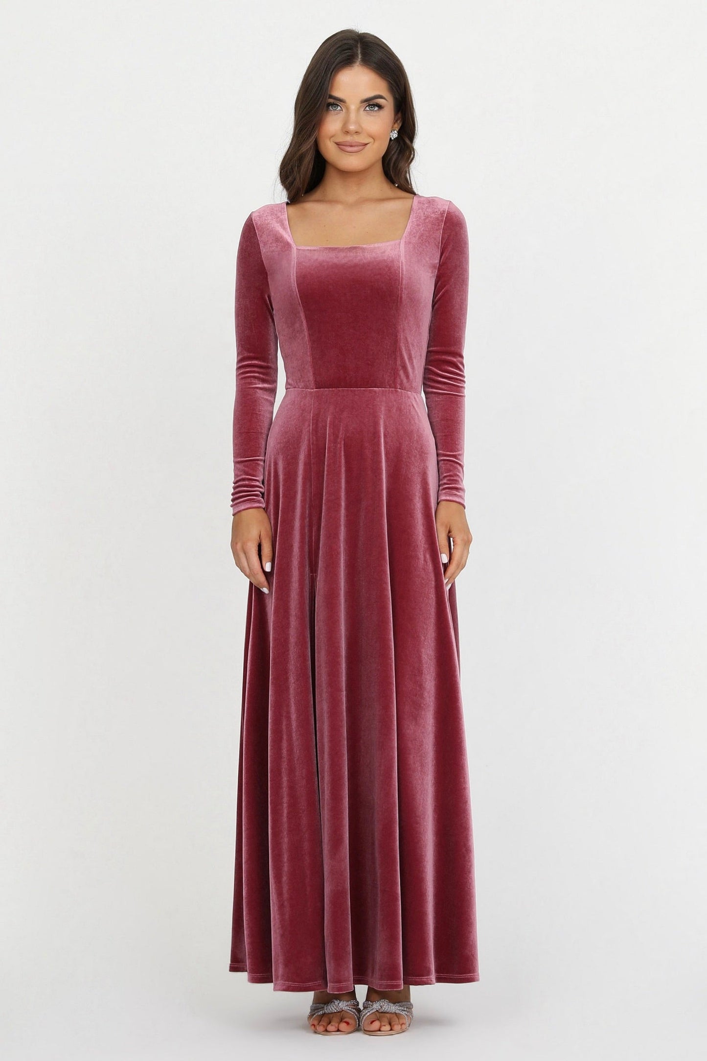 Chianti Velvet Square Neck Dress