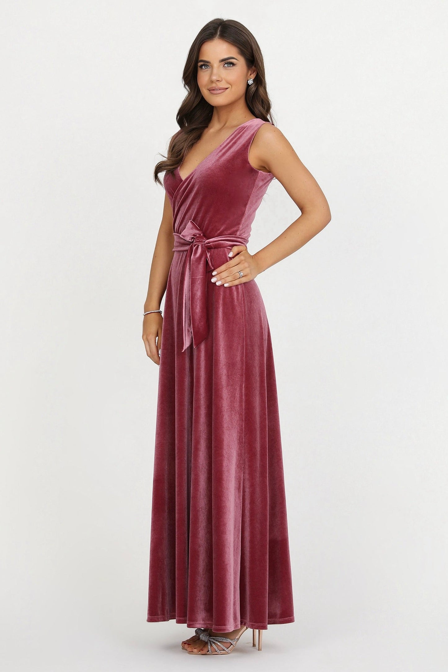 Chianti Wrap V Neckline Velvet Dress