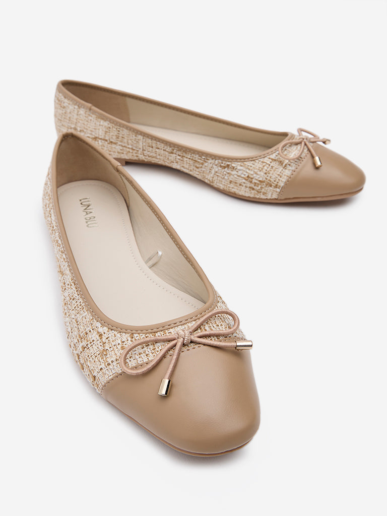 LUNA BLU Taupe Jute Bow-Detailed Ballerina