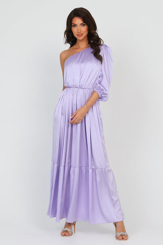 Lilac Silk Satin Dress One Shoulder