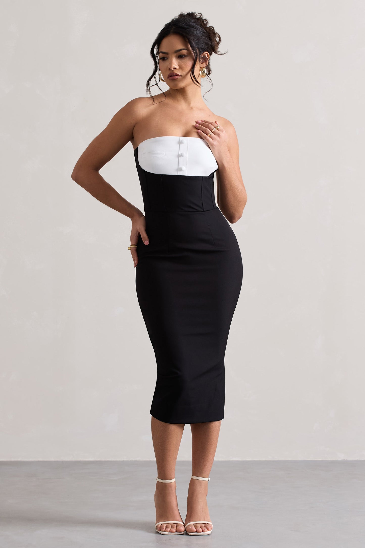 My Darling | Black Tailored Bandeau Split Midi Dress