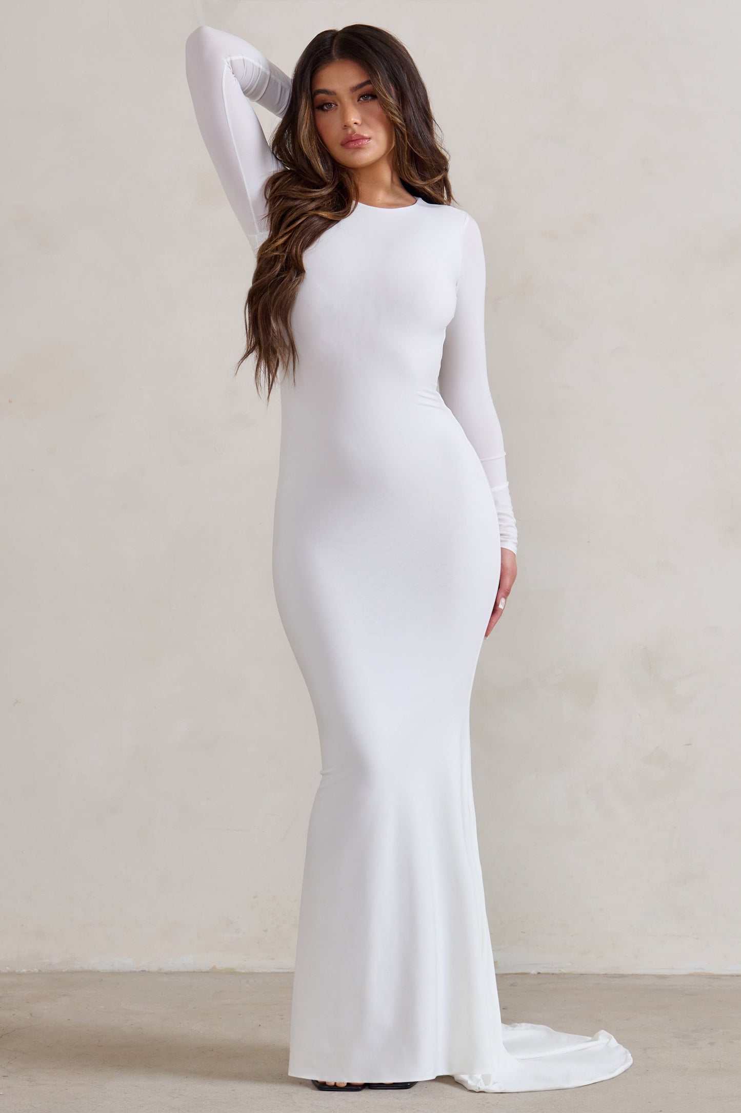 One Step Ahead | White Long Sleeve Backless Fishtail Maxi Dress