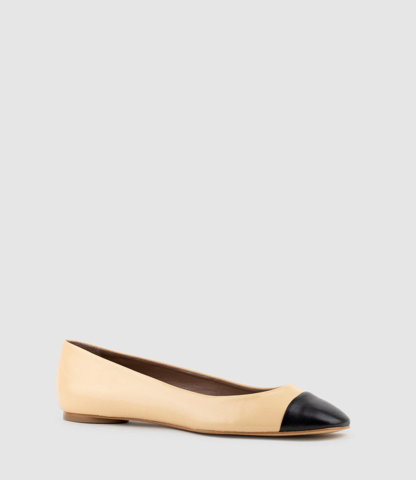 FYNN Cap Toe Ballet in Beige with Black