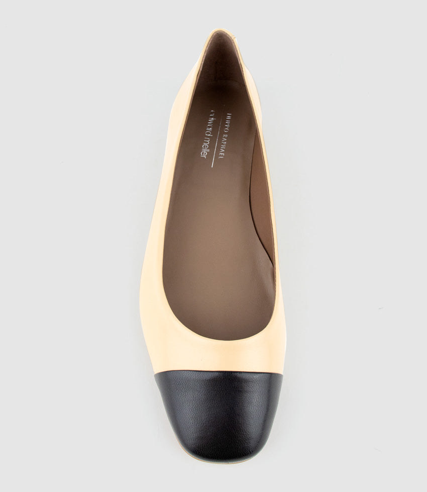 FYNN Cap Toe Ballet in Beige with Black