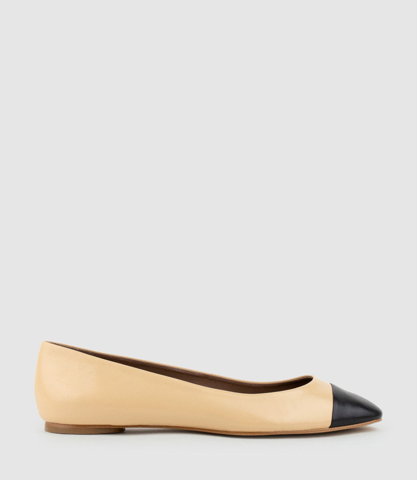 FYNN Cap Toe Ballet in Beige with Black