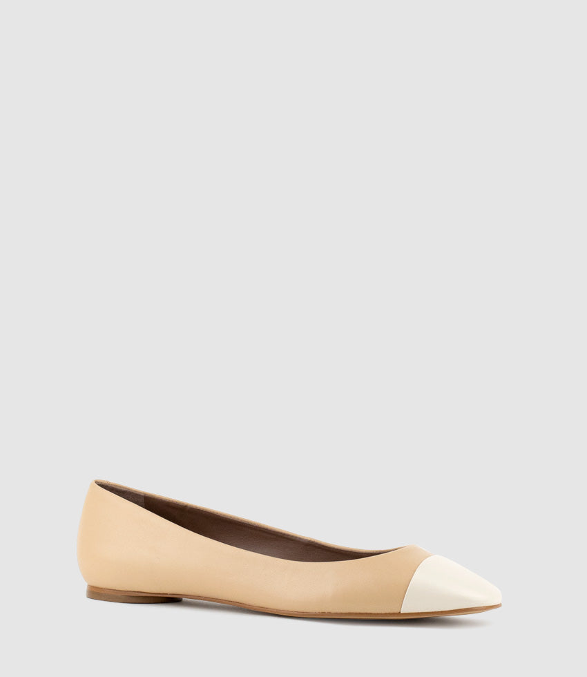 FYNN Cap Toe Ballet in Beige with Offwhite