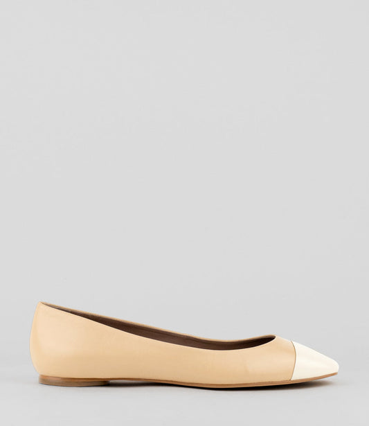 FYNN Cap Toe Ballet in Beige with Offwhite