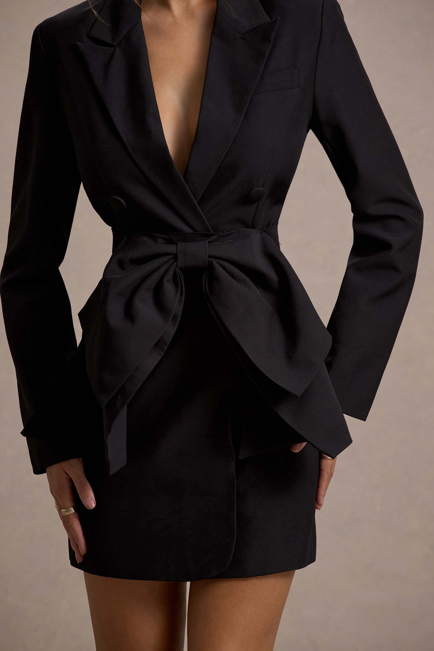 Prized | Black Tailored Blazer Mini Dress With Bow