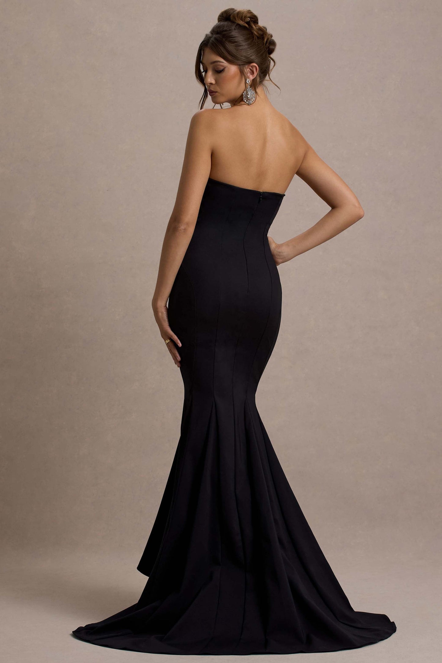 Adored | Black Strapless Structured Fishtail Maxi Dress