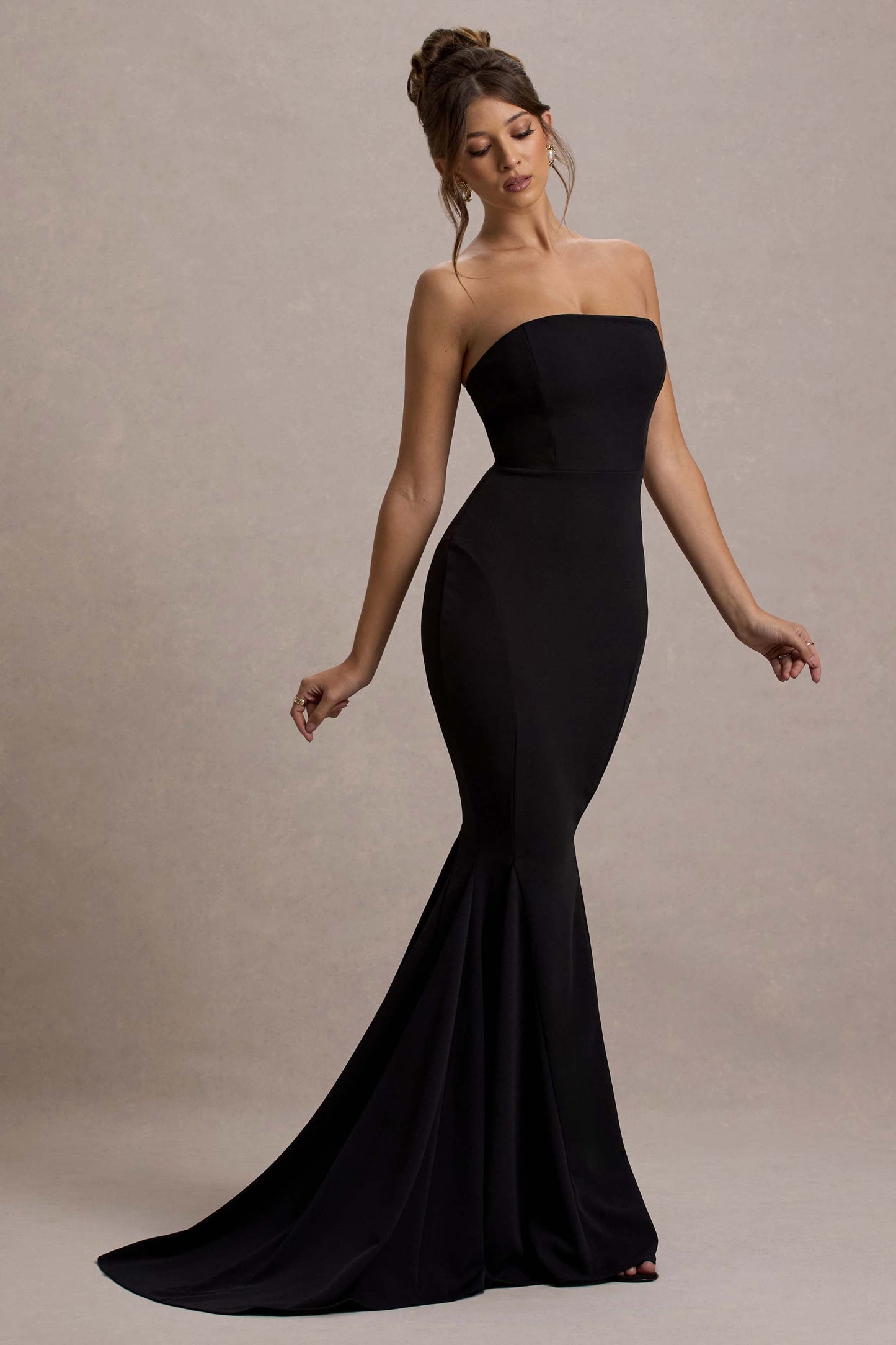 Impress Me | Black Strapless Bandeau Fishtail Maxi Dress