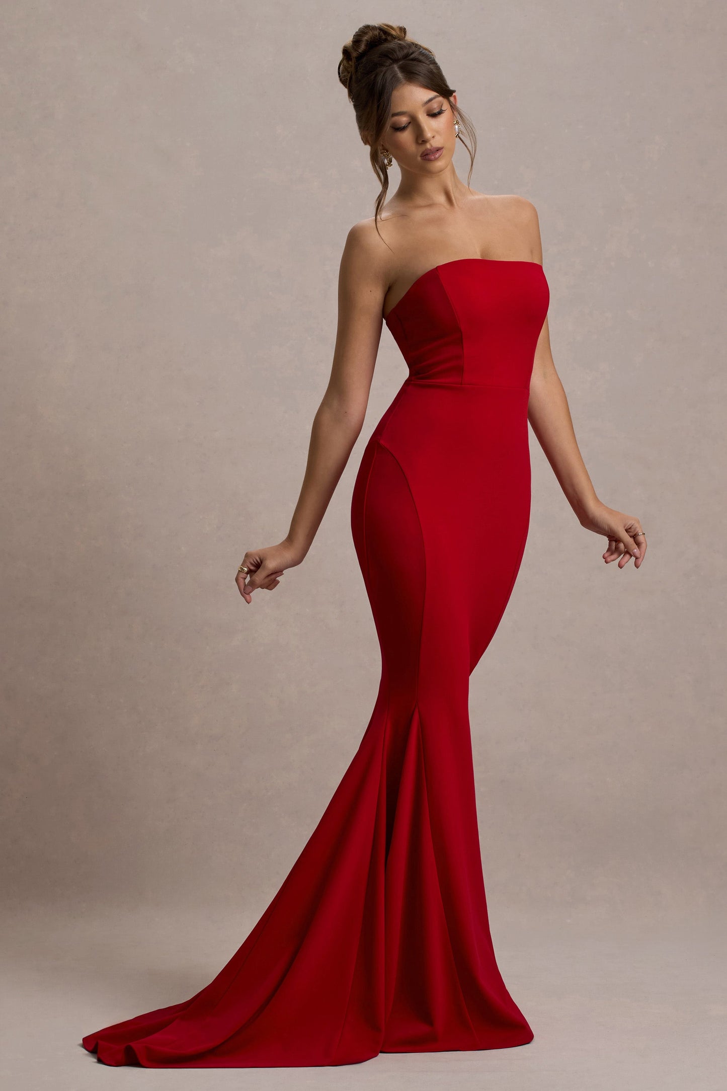 Impress Me | Red Strapless Bandeau Fishtail Maxi Dress