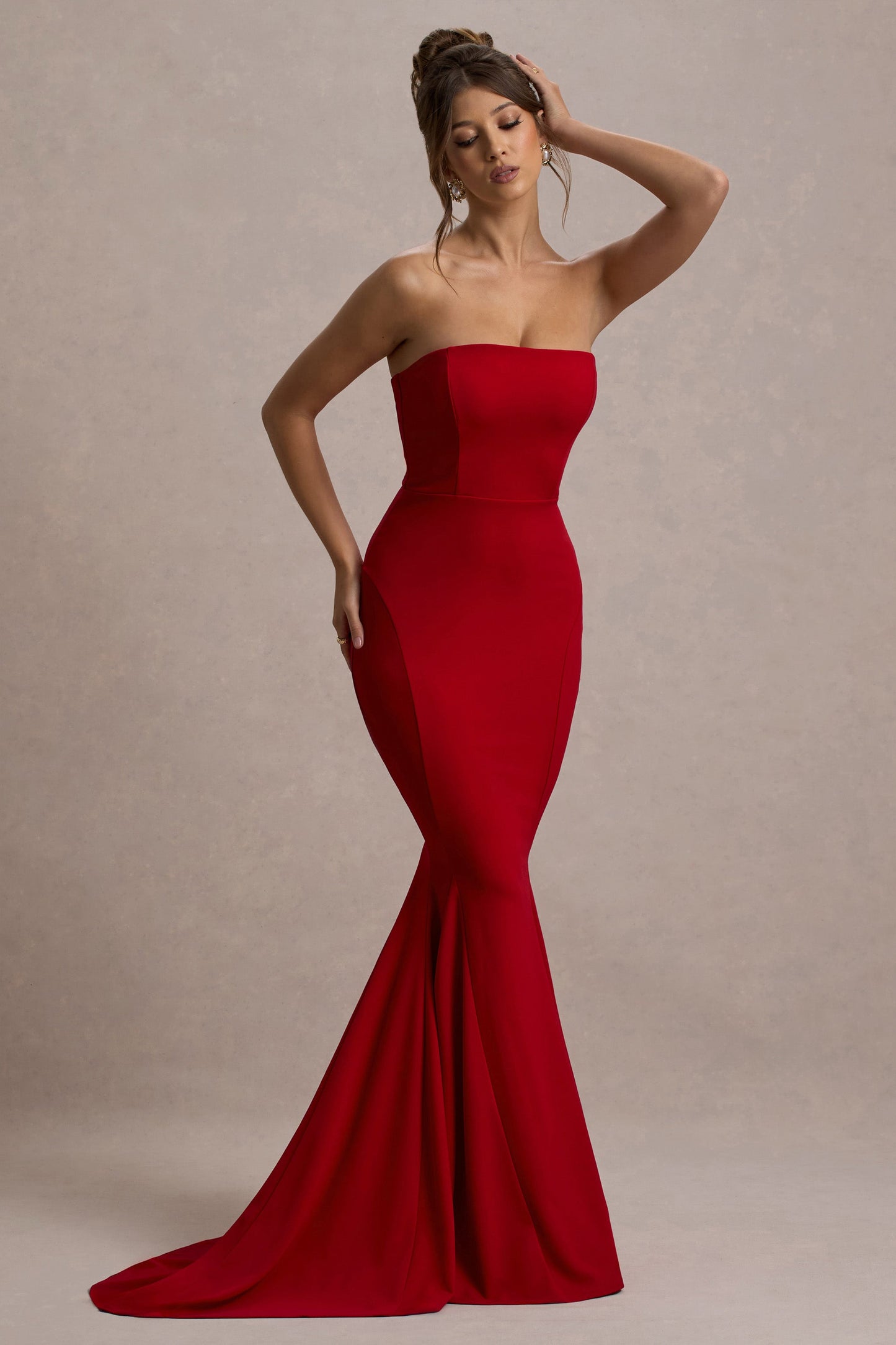 Impress Me | Red Strapless Bandeau Fishtail Maxi Dress